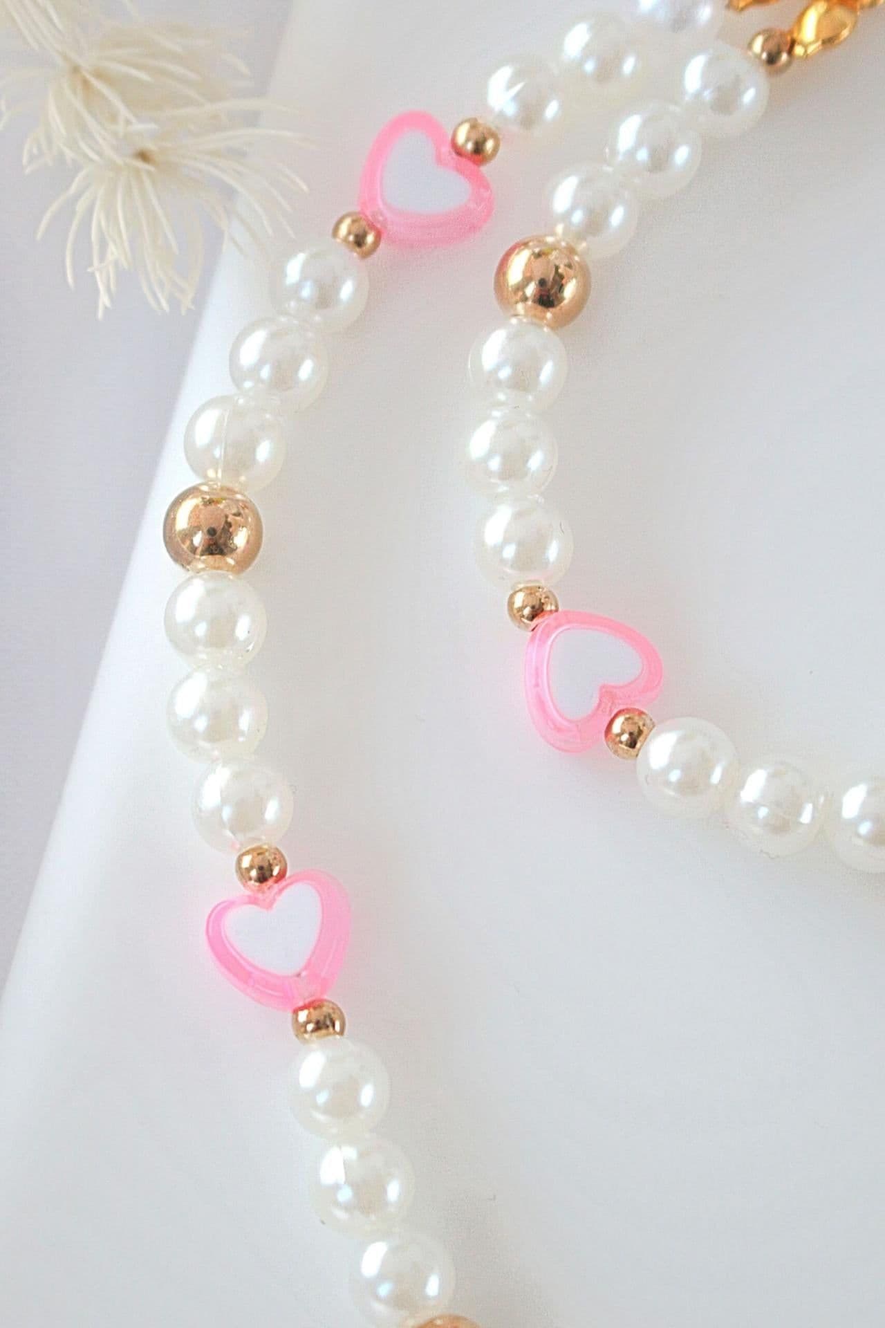 image-Candy Love Pink Hearts & Pearls Beaded Phone Lanyard