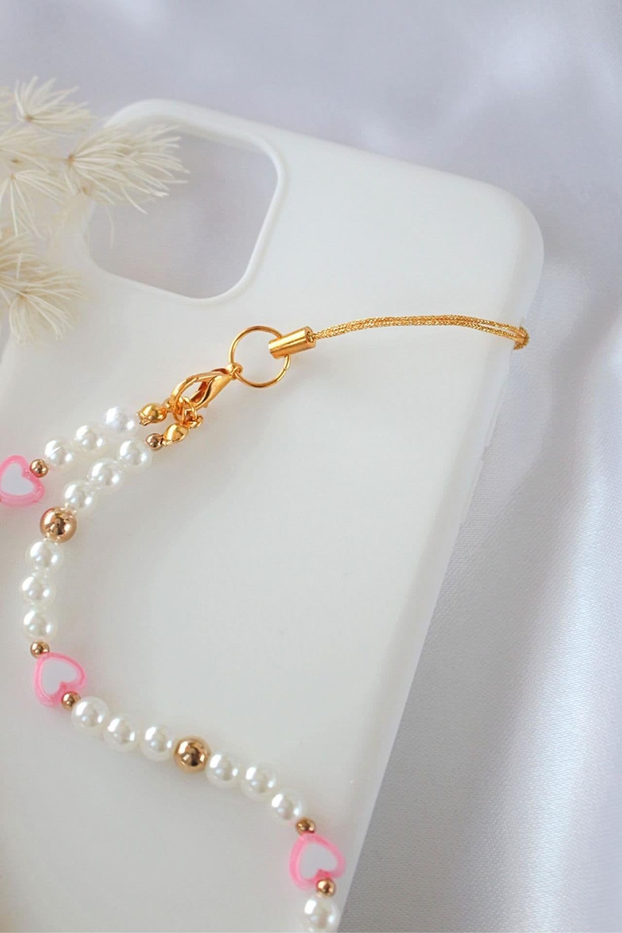 image-Candy Love Pink Hearts & Pearls Beaded Phone Lanyard