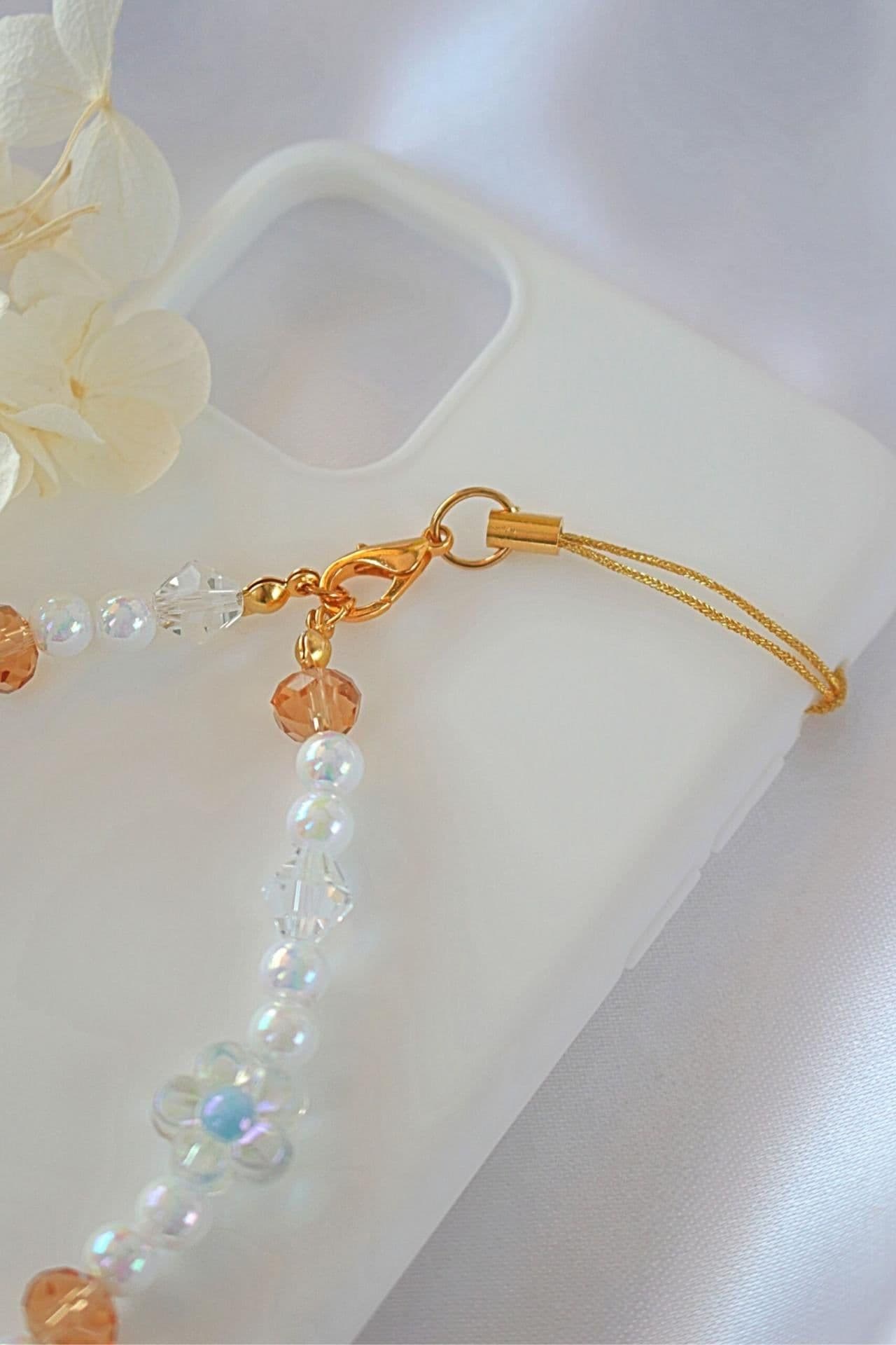 image-"Softy Bloom" | Flowers & Crystals Beaded Phone Lanyard