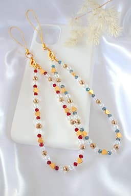 image-"Sparks of Love" | 18K Golden Hearts & Austrian Crystals Beaded Phone Lanyard