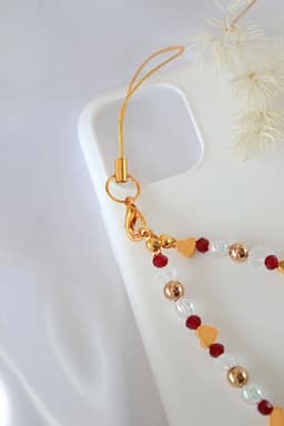 image-"Sparks of Love" | 18K Golden Hearts & Austrian Crystals Beaded Phone Lanyard