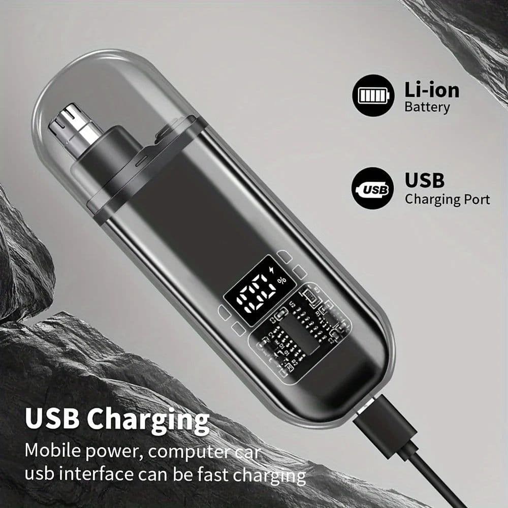 image-Suitable for men, USB charging nose and ear hair trimmer portable electric nose hair clipper, mini compact design, quick chargin
