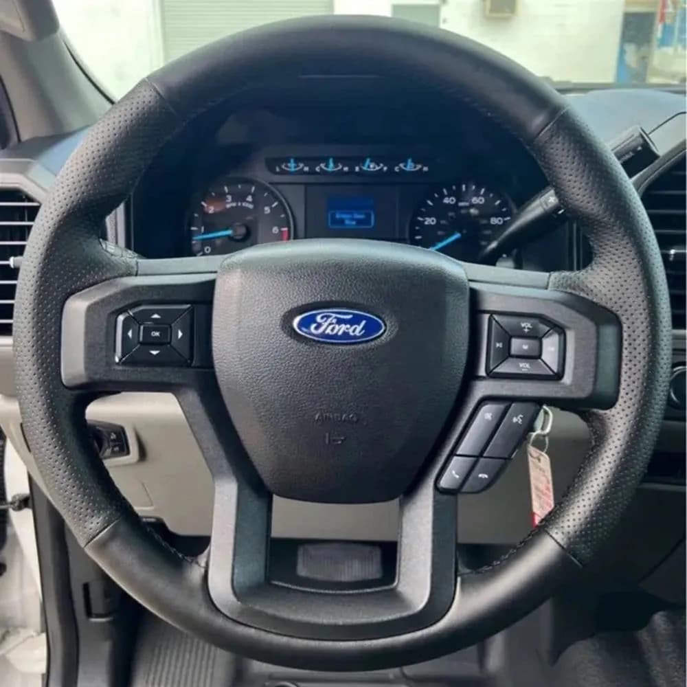 image-Custom Anti-Slip Microfiber Leather Car Steering Wheel Cover For Ford F-150 F-250 F-350 F-450 F-550 F-600 F-650 F-750 2015-2021