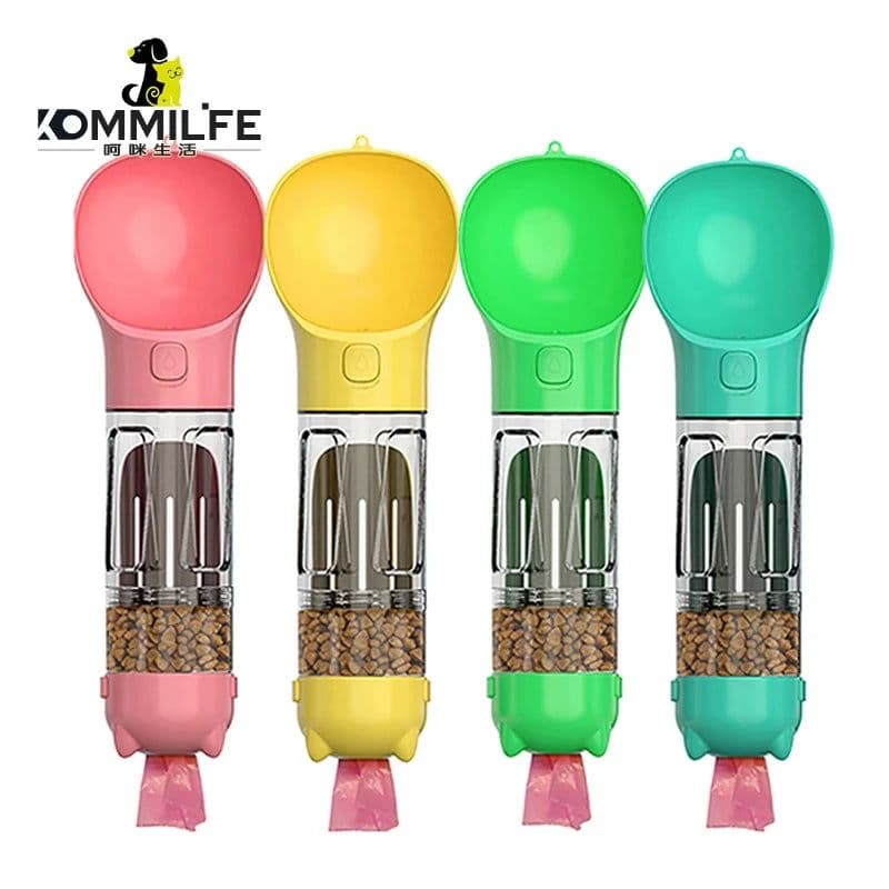 image-KOMMILIFE Portable Cat Dog Water Bottle Food Feeder Drinker Poop Dispenser 3 In 1 Leak-proof Multifunctional Dog Waterer Bottle