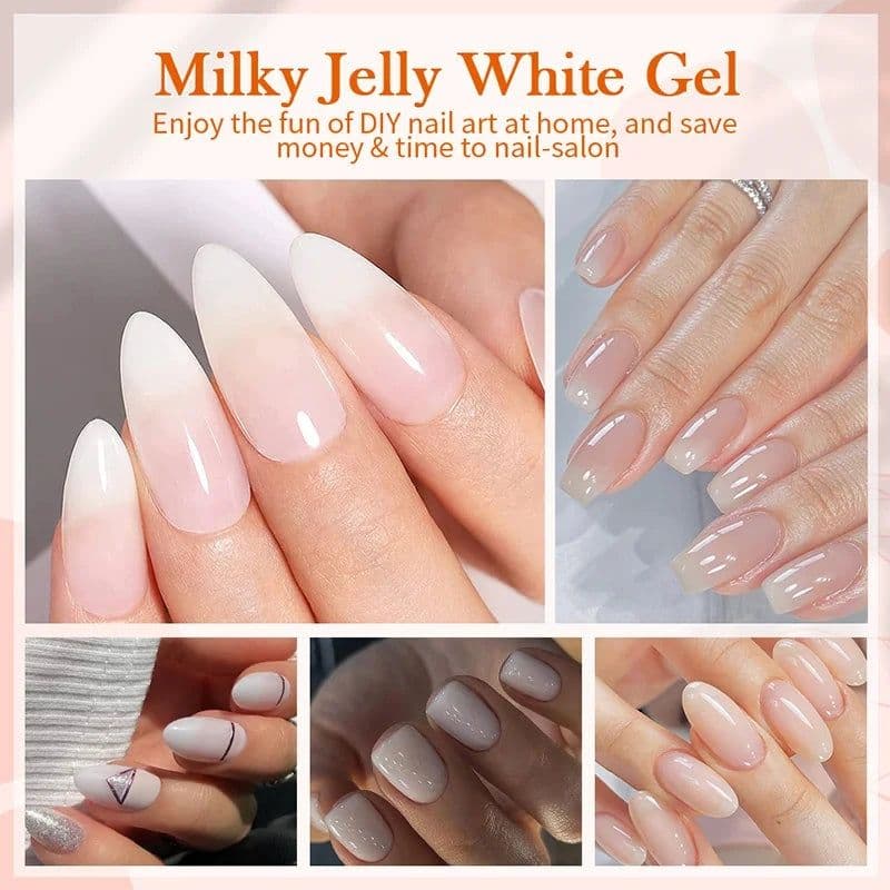 image-BORN PRETTY Milky White Jelly Nude Gel Nail Polish 10ml White Translucent Soak Off Gel Vernis Semi Permanent Need UV Light Cure