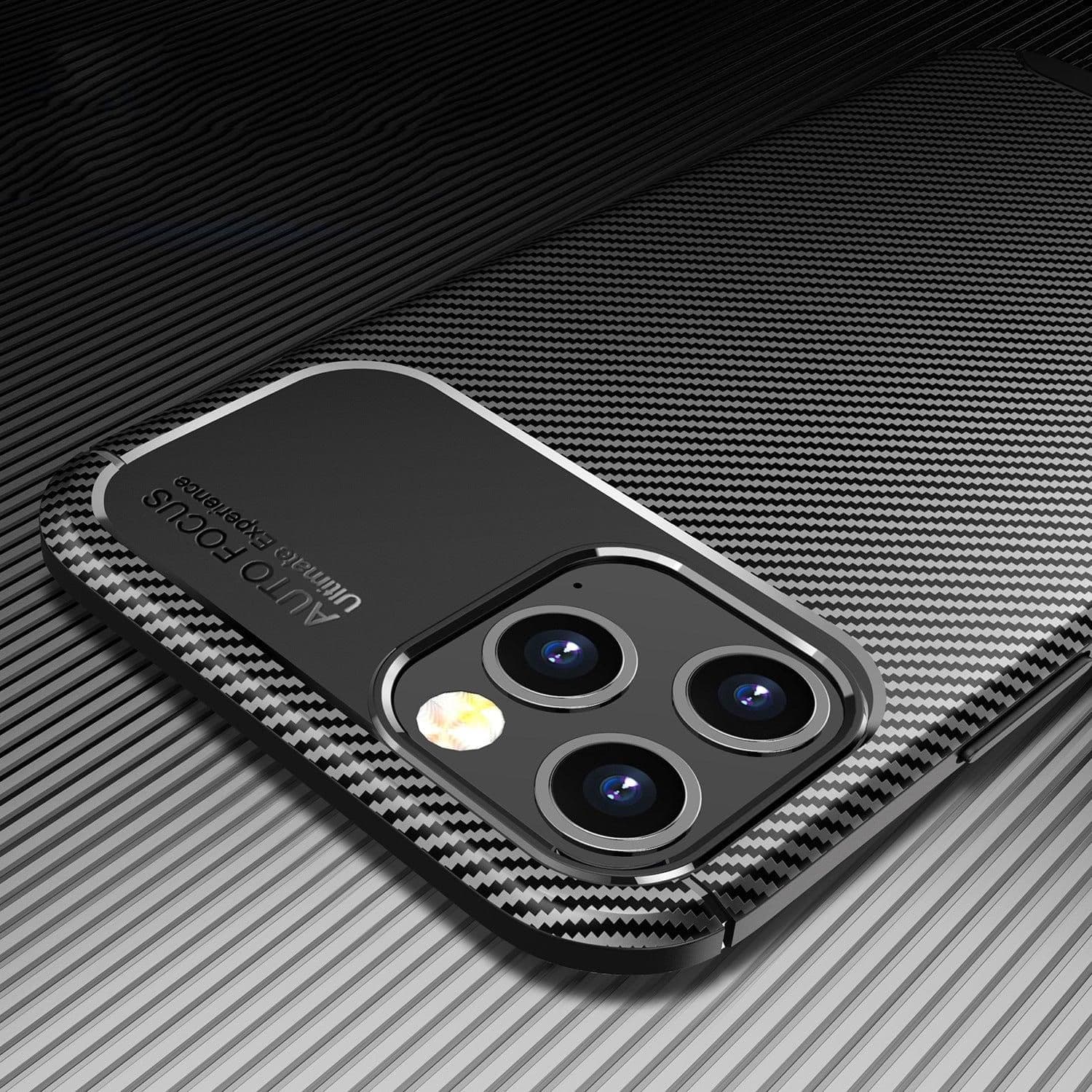 image-Carbon Fibre TPU Black Case - For iPhone 12 Pro Max