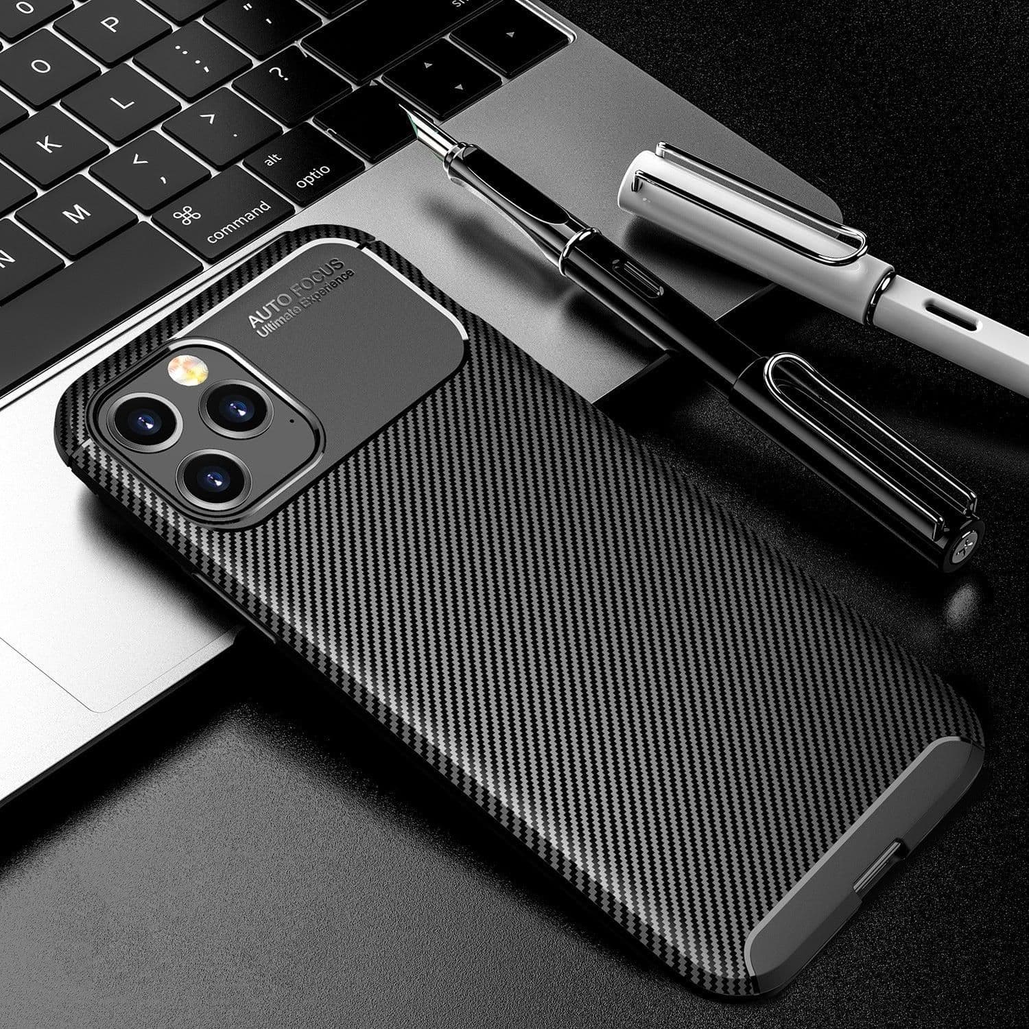 image-Carbon Fibre TPU Black Case - For iPhone 12 Pro Max