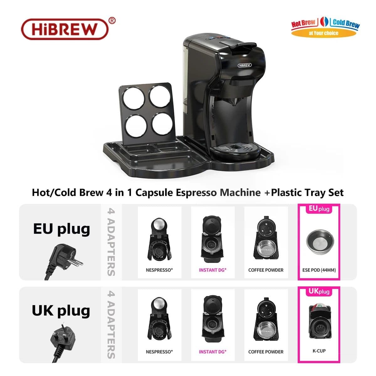 image-HiBREW Coffee Machine 19 Bar 4in1 Hot & Cold Multiple Capsule Espresso Cafetera Pod Coffee Maker Dolce Milk Nexpresso Powder H1A