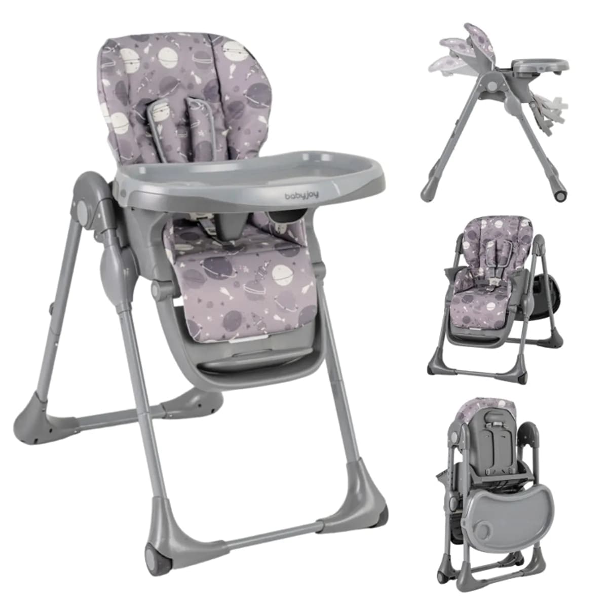 image-Adjustable Gray High Chair for Babies - 6-36 Months, Foldable, 7 Positions
