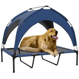image-PawHut Cooling Raised Dog Bed w/ Breathable Mesh, for Mini, S Dogs - Dark Blue