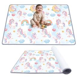 image-Baby Playpen Mat Roll-Up - Unicorn Print, Waterproof, Portable Foam 78" x 47"