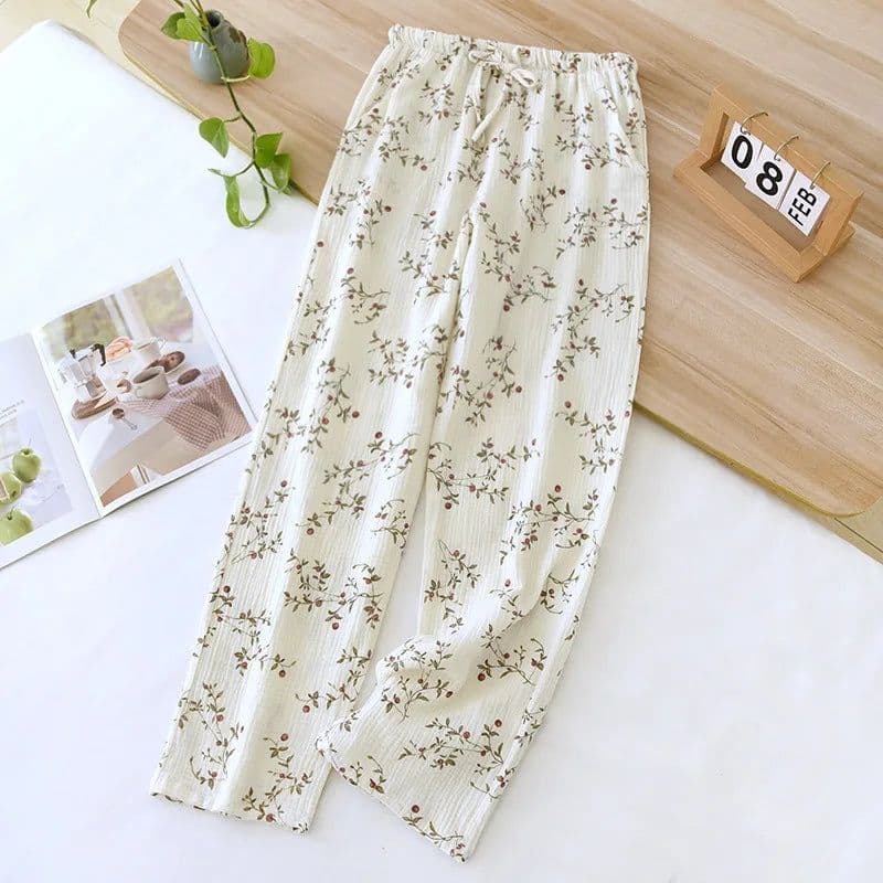 image-2025 Summer Ladies Short-sleeved Shorts Pajamas Set 100% Cotton Crepe Cloth Thin Home Service Two-piece Spring And Autumn Loose
