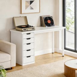 image-Computer Desk - Brown 5 Drawer