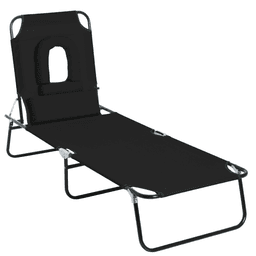 image-Sun Lounger Foldable Reclining Chair Pillow & Reading Hole Garden Beach Outdoor