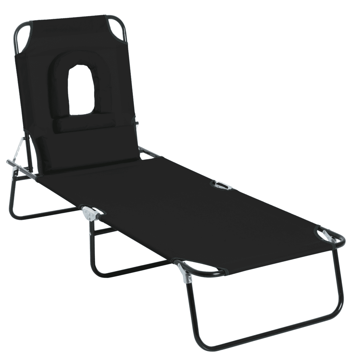 image-Sun Lounger Foldable Reclining Chair Pillow & Reading Hole Garden Beach Outdoor