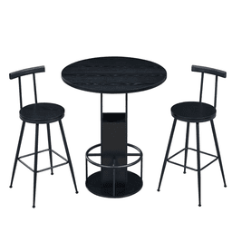 image-3-Piece Bar Table & Stool Set, 31.5" Round, Black, Compact Dining for Restaurants, Cafes