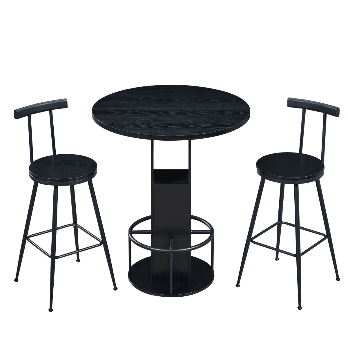 image-3-Piece Bar Table & Stool Set, 31.5" Round, Black, Compact Dining for Restaurants, Cafes