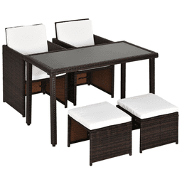 image-5 PCs Rattan Garden Furniture Wicker Weave Sofa Set Dining Table Chair Footrest