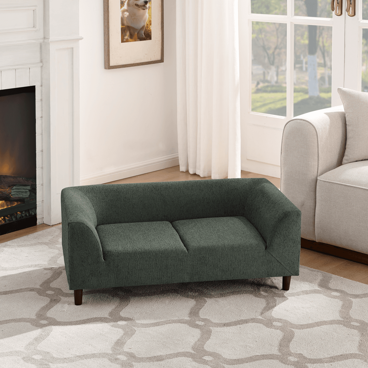 image-Pet sofa with backrest and armrests, modern rectangular pet sofa suitable for small and medium dogs, soft cushion comfortable dog sofa,-OLIVE GREEN