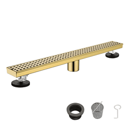 image-24 Inch Linear Shower Drain, Removable Grate, 304 Stainless Steel, Brushed Gold