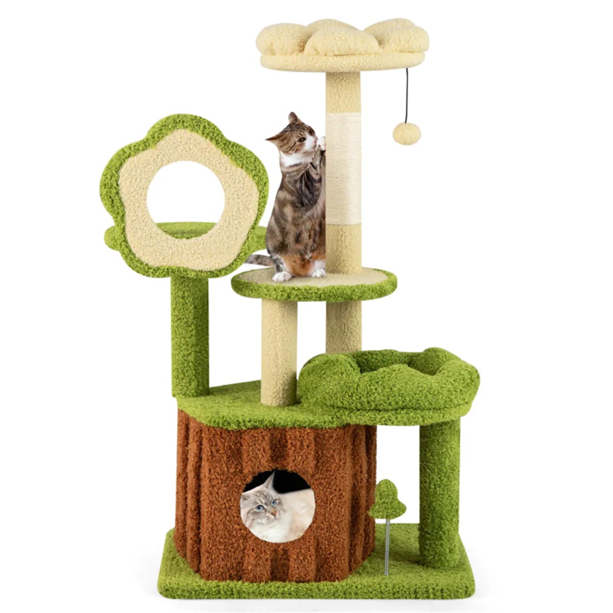 image-40" Jungle Cat Tree with Sisal Scratch Post, Interactive Toys, Washable Cover