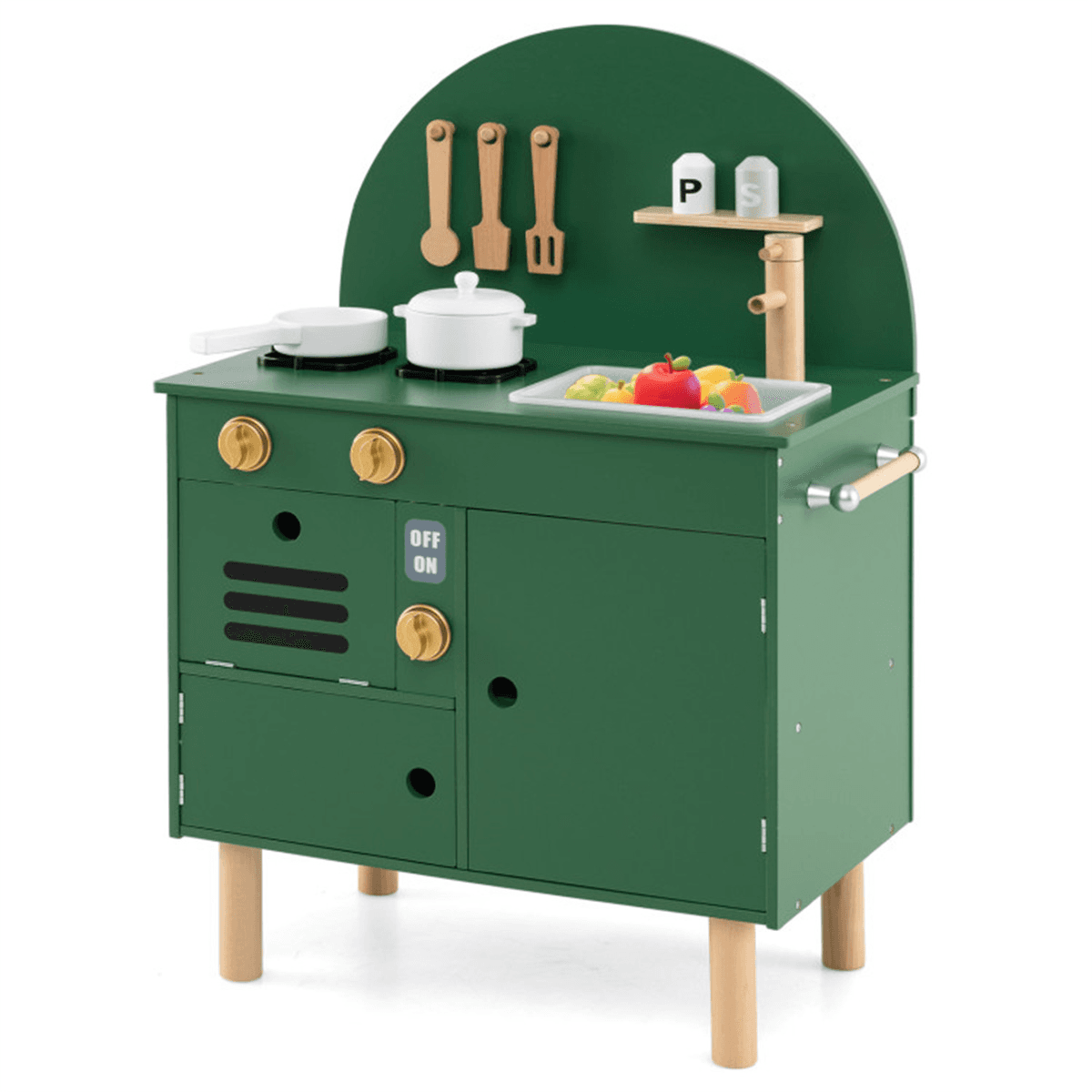 image-Kids Play Kitchen - Green, Interactive Stove & Sink, Ages 3+