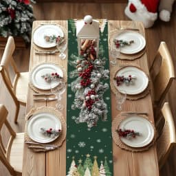 image-Christmas Table Runner 13x72 Inch, Xmas Trees Snowflakes Holiday Decorative Farmhouse Table Decoration for Kitchen Dinning, Indoor Outdoor Dinner Party Decor