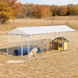 image-Dog Kennel Outdoor - Silver Galvanized Steel 19.7'