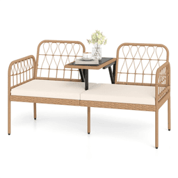 image-2-Person Rattan Loveseat with Coffee Table - Natural