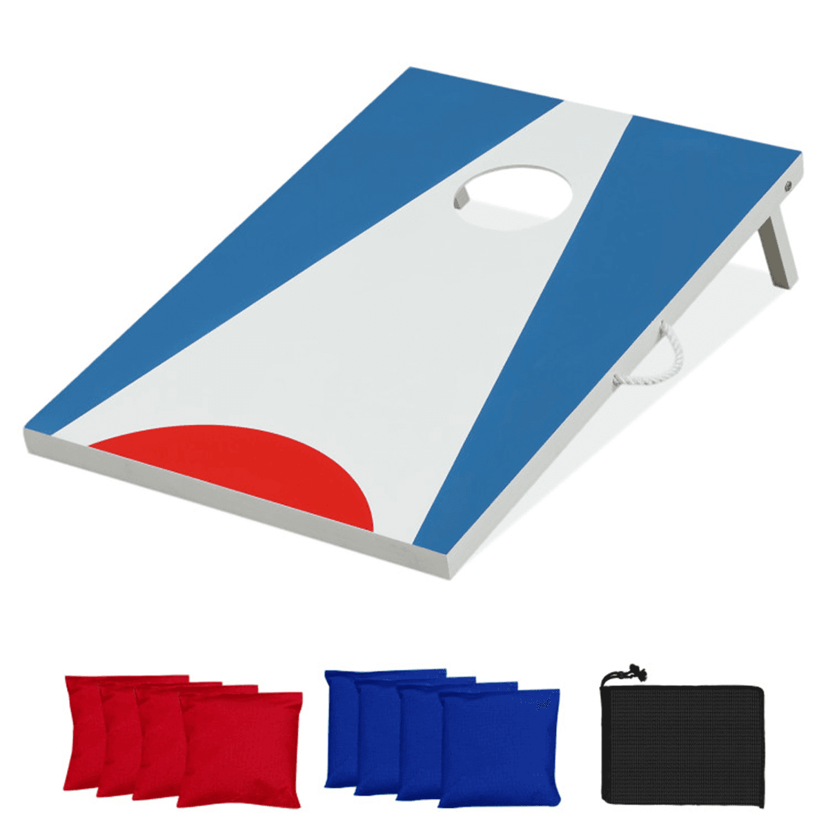 image-Cornhole Board Set - 3'x2' with 8 Bean Bags Blue+Red+White, Portable Outdoor Game