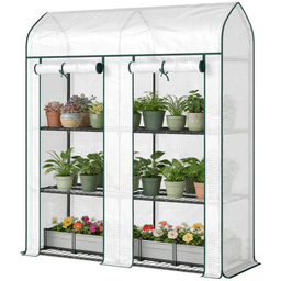 image-Garden Bed Mini Greenhouse - White, Steel, 65" Tall