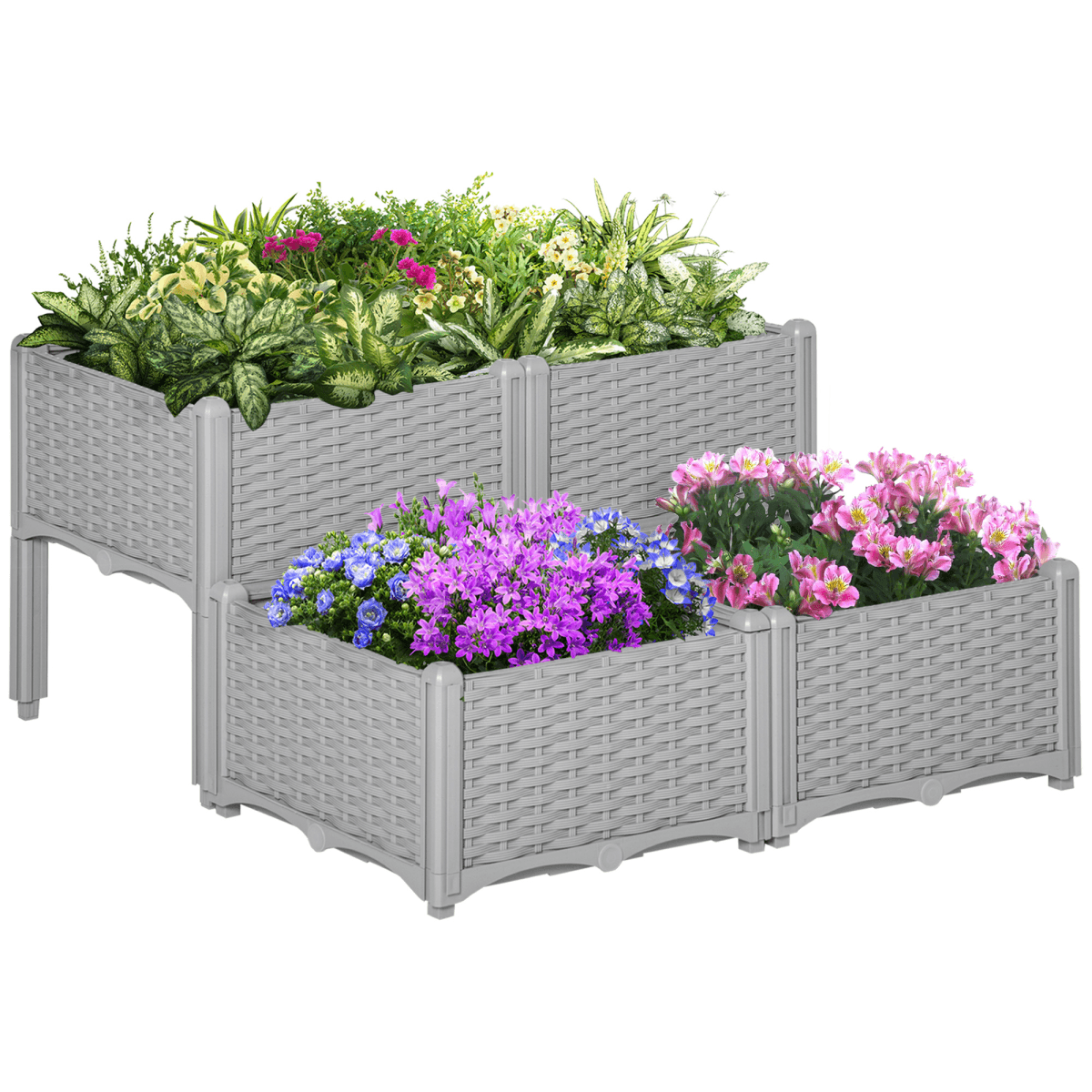 image-PP Set Of 4 Raised Outdoor Garden Planter Box Brown & Grey