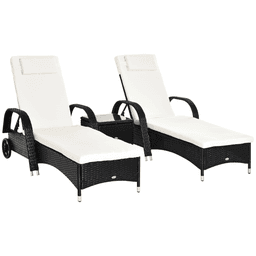 image-Garden Rattan Furniture 3 PC Sun Lounger Recliner Set & Side Table Patio Wicker