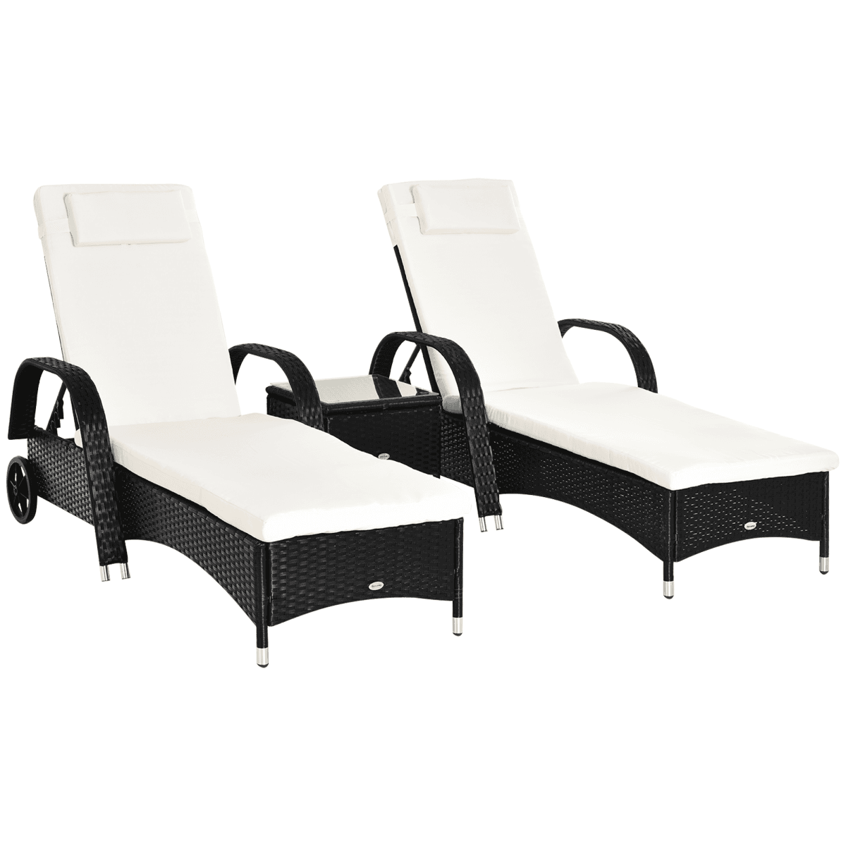 image-Garden Rattan Furniture 3 PC Sun Lounger Recliner Set & Side Table Patio Wicker