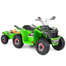 image-Kids Ride On ATV 6V Electric Quad with Trailer - Green 3+