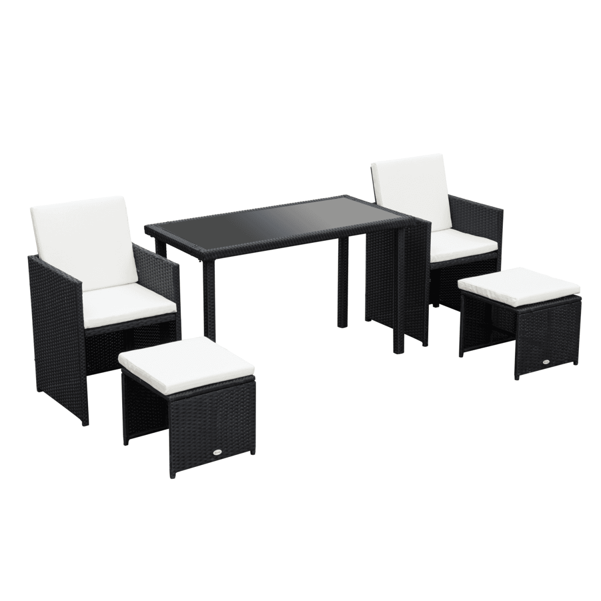 image-5 PCs Rattan Garden Furniture Wicker Weave Sofa Set Dining Table Chair Footrest