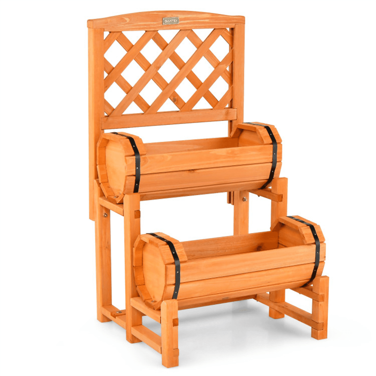 image-Solid Fir 2-Tier Garden Bed Trellis Cylinder Planter - Orange