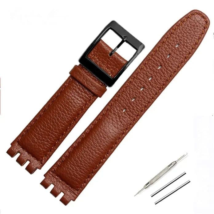 image-17mm Leather Watch Strap - Durable Cowhide Band with Metal Buckle