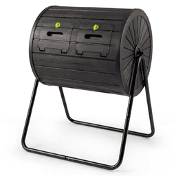 image-Dual Chamber Compost Tumbler 37.5Gal Black Rotating Bin with Blades