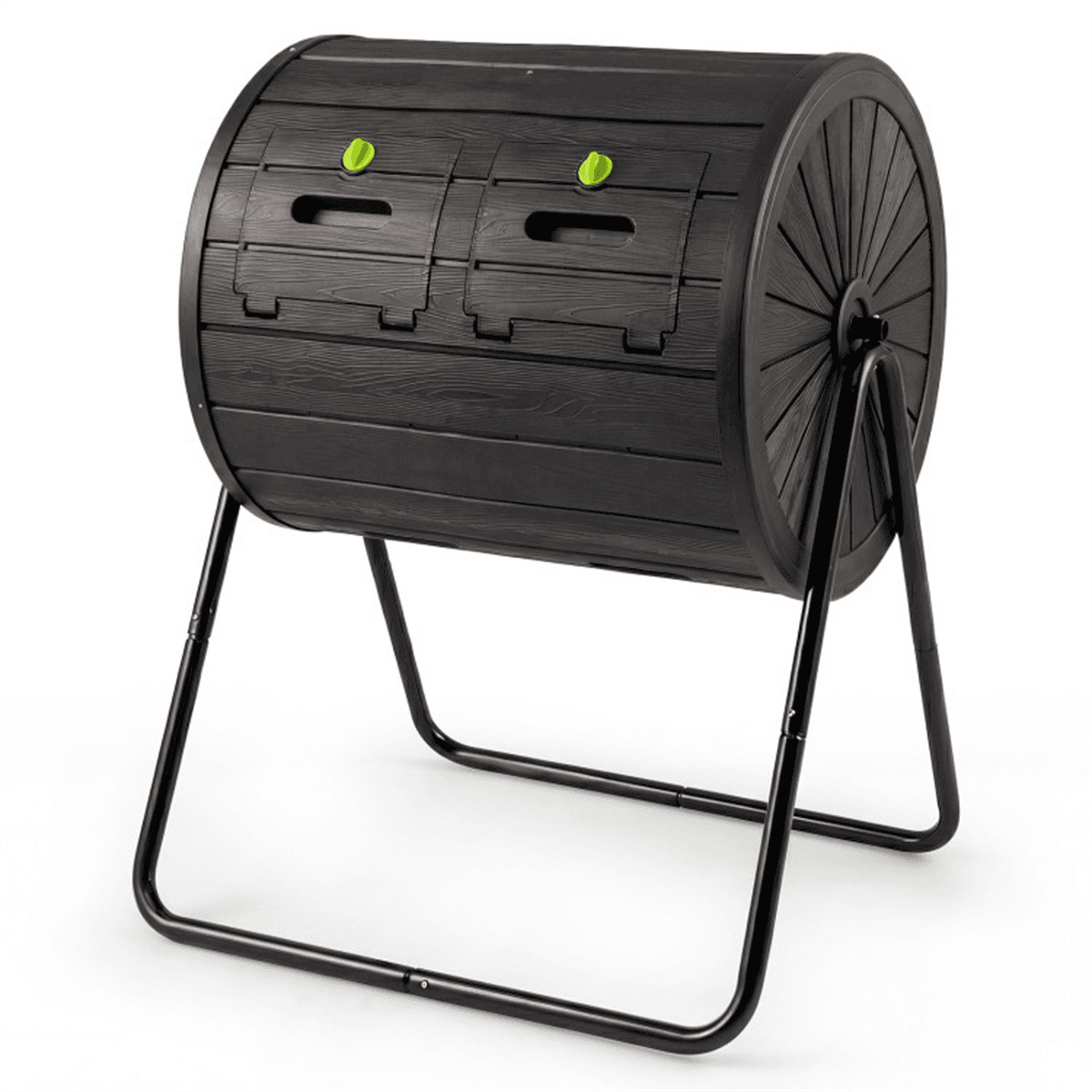 image-Dual Chamber Compost Tumbler 37.5Gal Black Rotating Bin with Blades