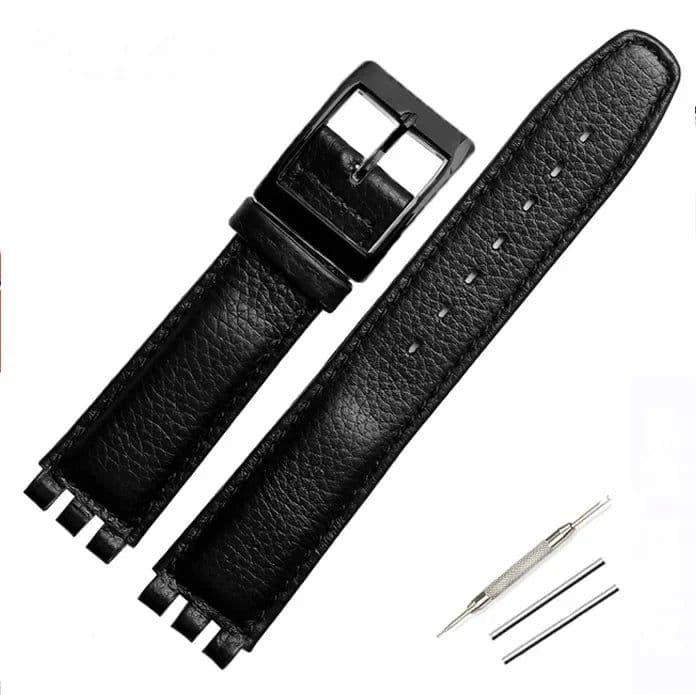 image-17mm Leather Watch Strap - Durable Cowhide Band with Metal Buckle