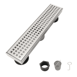image-12 Inch Linear Shower Drain, 304 Stainless Steel, Removable Grate, Brushed Nickel