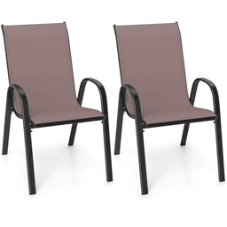image-Brown Stackable Patio Dining Chairs Set 2 330lb