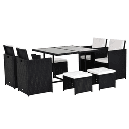 image-9PC Rattan Garden Furniture Outdoor Patio Dining Table Set Wicker 8 Seater Stool