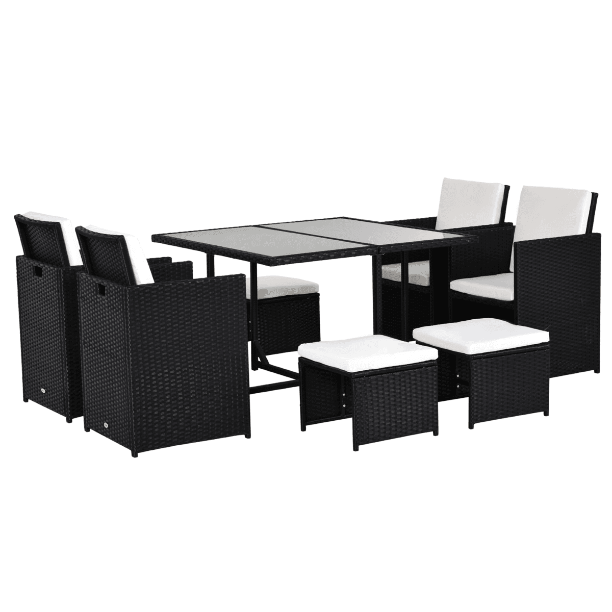 image-9PC Rattan Garden Furniture Outdoor Patio Dining Table Set Wicker 8 Seater Stool
