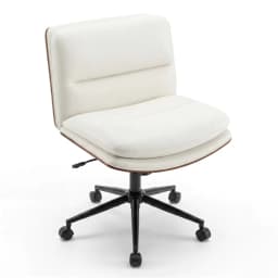 image-White Armless Office Chair , Curved Backrest & Wide Seat, 360° Swivel & Rocking Function