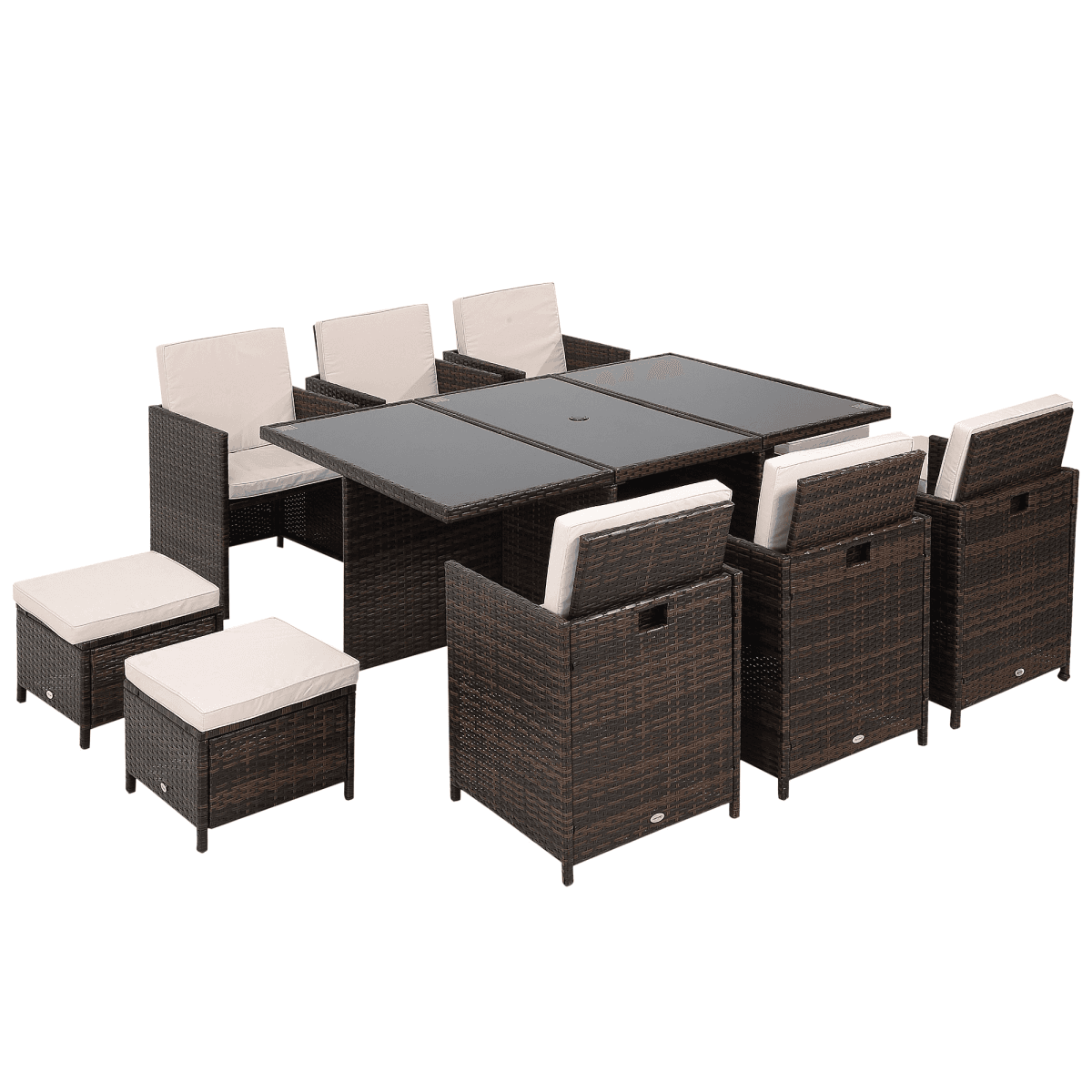 image-11pc Rattan Garden Dining Set 10 Cube Sofa 6 Chairs 4 Footrests & 1 Table