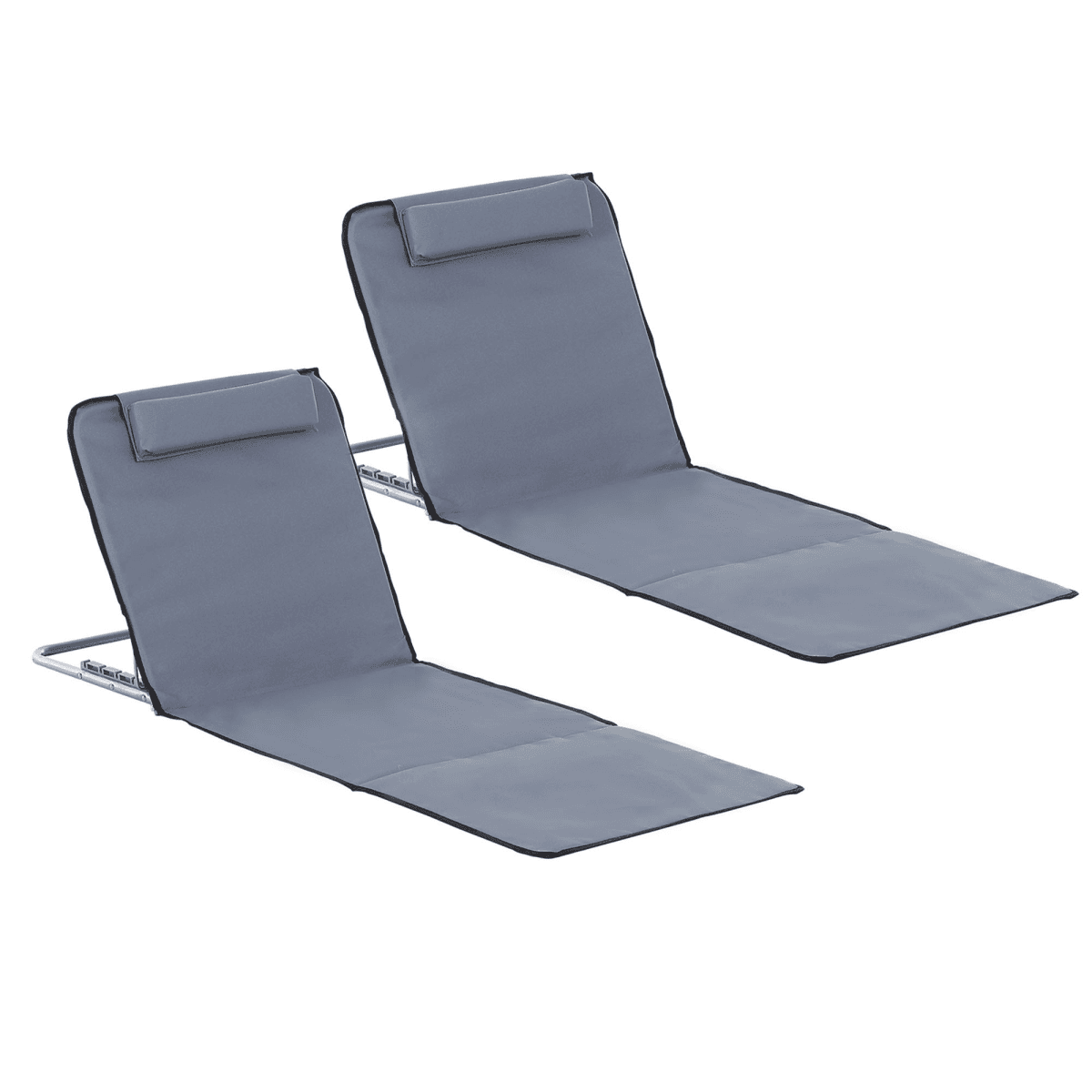 image-2 Foldable Garden Beach Chair Sun Lounger Seats Metal Frame Head Pillow