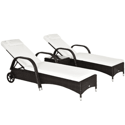 image-Garden Rattan Furniture 3 PC Sun Lounger Recliner Set & Side Table Patio Wicker