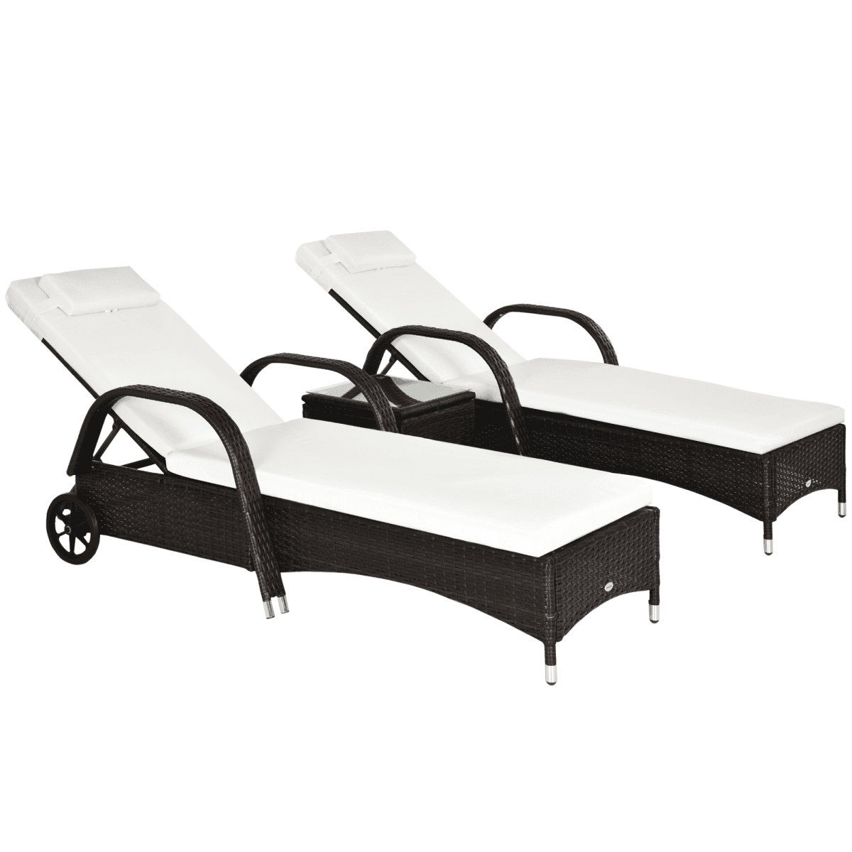 image-Garden Rattan Furniture 3 PC Sun Lounger Recliner Set & Side Table Patio Wicker